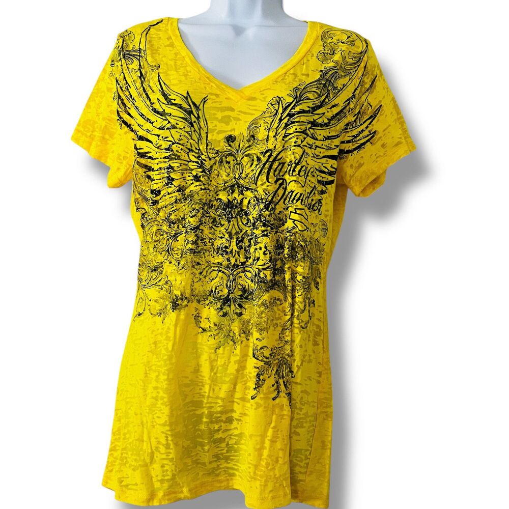 Harley Davidson Short Sleeve Shirt XXL Orlando Florida NWT Yellow Burnout Studs